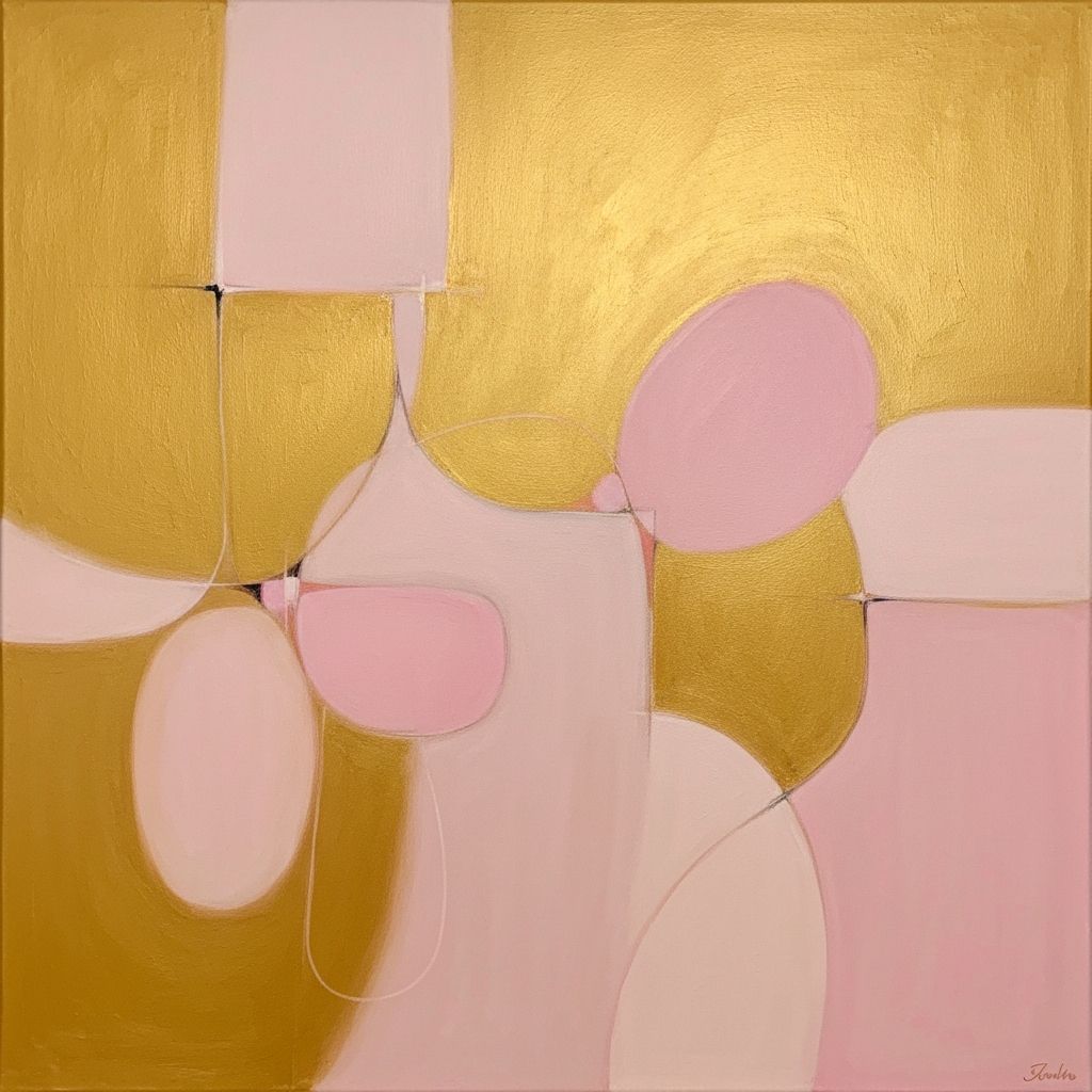 Abstract painting example with gold and soft pink tones